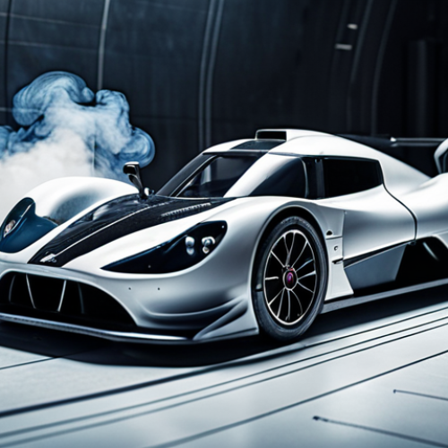 **

"Close-up, dynamic shot of a miniature race car in a wind tunnel, emphasizing aerodynamic lines and lightweight carbon fiber construction.  Turbulence visualized with colored smoke.  Focus on speed and precision engineering.  Background: blueprints and technical diagrams."

**