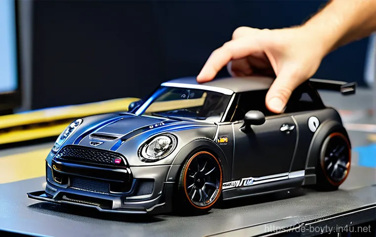 미니카 대회 규칙 이해 - **Prompt:** A bustling Mini 4WD race event in Germany, focusing on the technical inspection area. A ...