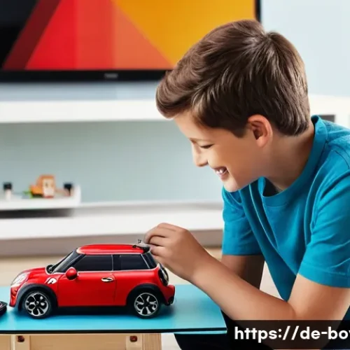 미니카 안전 사용법 - **Prompt:** A cheerful, brightly lit scene in a modern living room. A young boy, around 8 years old,...