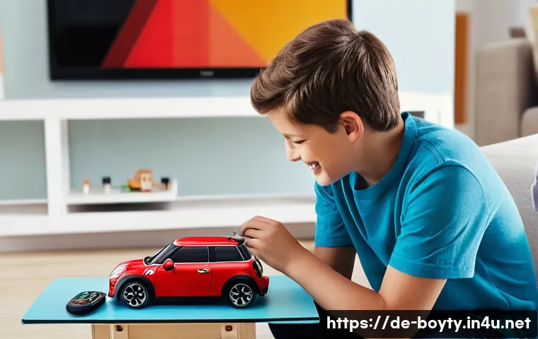 미니카 안전 사용법 - **Prompt:** A cheerful, brightly lit scene in a modern living room. A young boy, around 8 years old,...