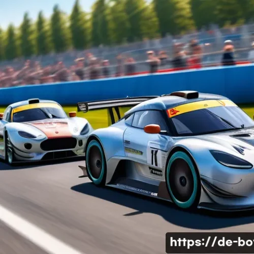 Home 33 미니카 레이싱 대회 우승 전략 - A highly detailed scene of a competitive minicar race on a tight, curvy German racetrack. The image ...