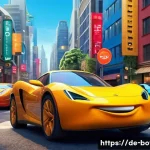 Home 20 미니카 애니메이션 캐릭터 - A vibrant and detailed animated cityscape featuring miniature cars with lively personalities: Speedy...