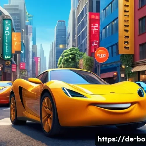 Home 32 미니카 애니메이션 캐릭터 - A vibrant and detailed animated cityscape featuring miniature cars with lively personalities: Speedy...